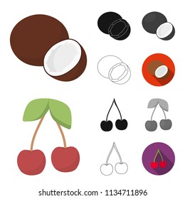 Different fruits cartoon,black,flat,monochrome,outline icons in set collection for design. Fruits and vitamins vector symbol stock web illustration.