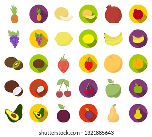 Different fruits cartoon,flat icons in set collection for design. Fruits and vitamins vector symbol stock web illustration.