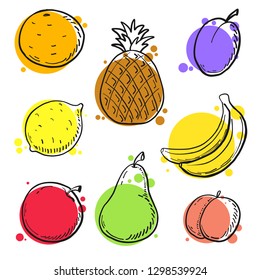 Different fruits in doodle style. Vector illustration