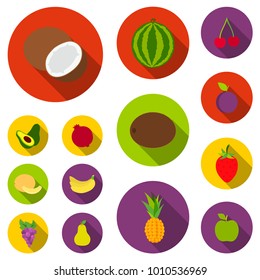 Different fruits flat icons in set collection for design. Fruits and vitamins vector symbol stock web illustration.