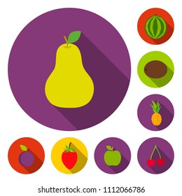 Different fruits flat icons in set collection for design. Fruits and vitamins vector symbol stock web illustration.