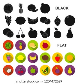 Different fruits flat icons in set collection for design. Fruits and vitamins vector symbol stock web illustration.