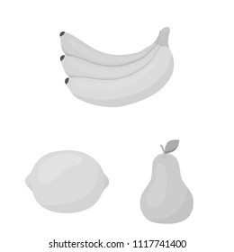 Different fruits monochrome icons in set collection for design. Fruits and vitamins vector symbol stock web illustration.