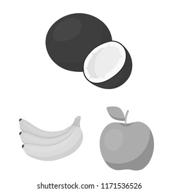 Different fruits monochrome icons in set collection for design. Fruits and vitamins vector symbol stock web illustration.