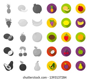 Different fruits mono,flat icons in set collection for design. Fruits and vitamins vector symbol stock web illustration.