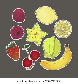 Different fruits set isolated . Vector illustration