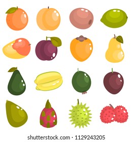 Different fruits of the world color flat icons set