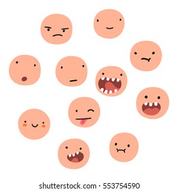 Different funny cartoon faces. Emotions. Vector hand drawn illustration