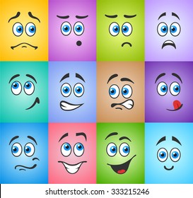 Different funny emotions with blue eyes