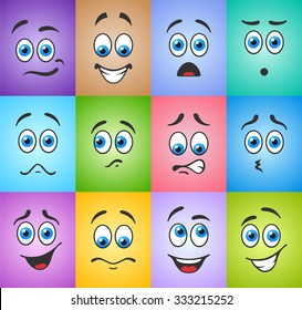 Different funny emotions with blue eyes