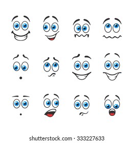Different funny emotions with blue eyes