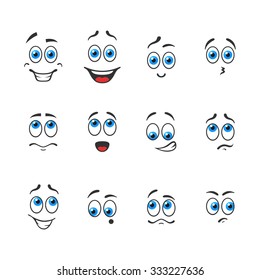 Different funny emotions with blue eyes