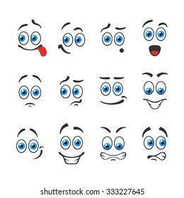 Different funny emotions with blue eyes