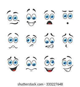 Different funny emotions with blue eyes