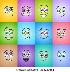 Different funny emotions with colored eyes