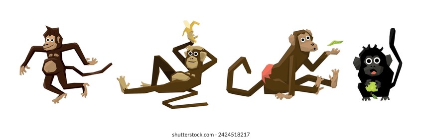 Different Funny Monkey and African Primates Vector Set