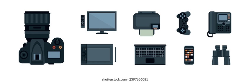 Juego de vectores de dispositivos móviles digitales y gadget diferentes