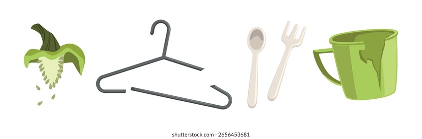 Different Garbage and Waste Type Object Vector Set