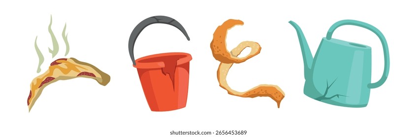 Different Garbage and Waste Type Object Vector Set