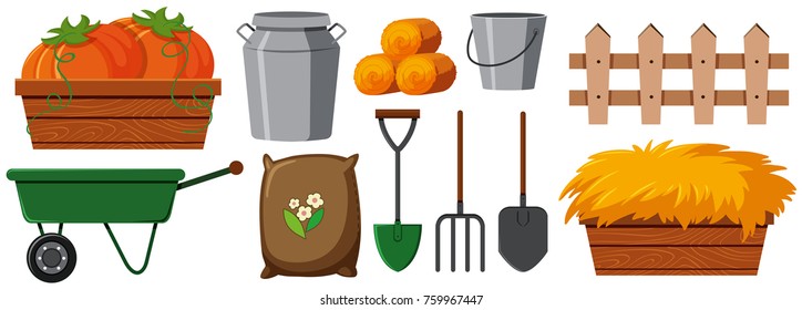 Different gardening equipments on white background illustration
