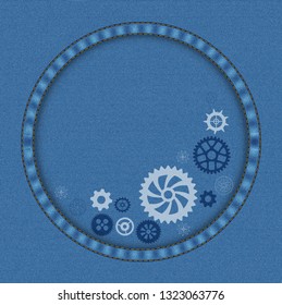 Different gears on a jeans texture background
