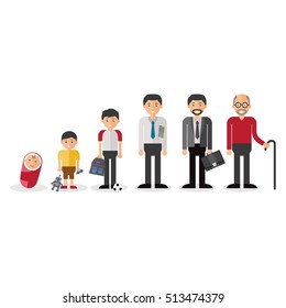 Different generations european men isolated set vector illustration.