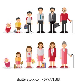 Different generations european men and woman isolated set vector illustration.