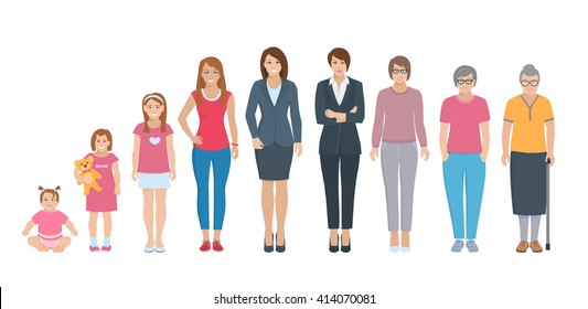 Different Generations Full Length Silhouette European Women Isolated Set Vector Illustration