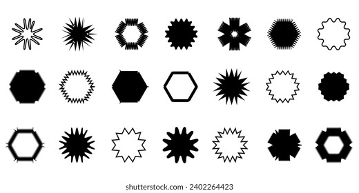 Different geometric circle shapes symbols. Stars shape icons, sparkling, Vector illustration