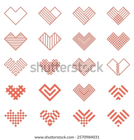 Different Geometric Heart Icon Collection.