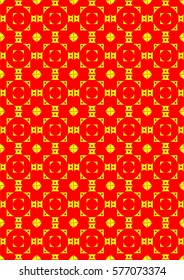 Different geometric shapes with holes on a red background.