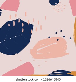 Different geometric shapes and line artistic pattern vector illustration collage. Colorful abstract graphic design artwork, creative background for banner, brochure, card, invitation, flyer, placard, poster, report
