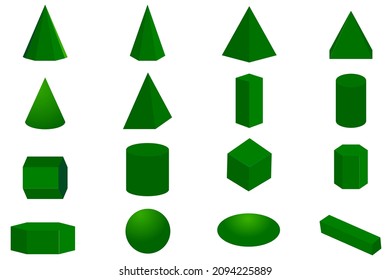 Different Geometric Solids for Teaching Spatial Geometry and Mathematics green
