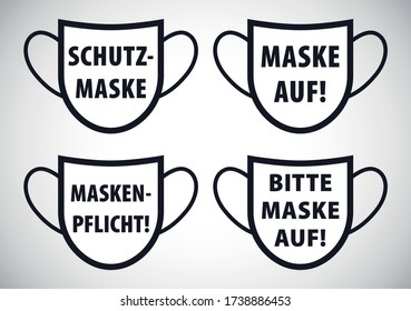 Different german face mask signs.  Translation "Mask requirement and Please wear mask"