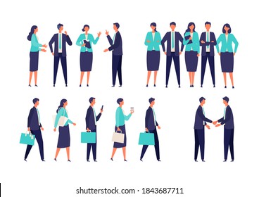 Different gestured businessman in suits. Isolated vector illustration characters set in flat style.