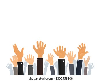 Different gestures Hands up vector collection. People catch something from the sky. People asking for help isolated objects. Cartoon Human arms set