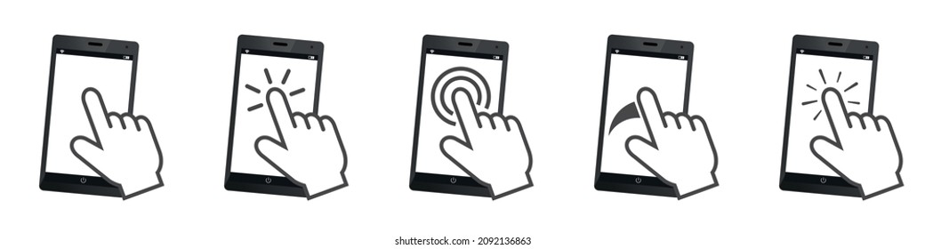 Different Gestures On Mobile Devices - Vector Illustration Set Isolated On White Background