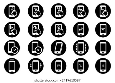 Different Gestures On Mobile Devices - Flat Vector Illustrations Set Isolated On White Background