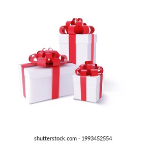 Caja de regalo diferente con arco rojo aislado en fondo blanco
