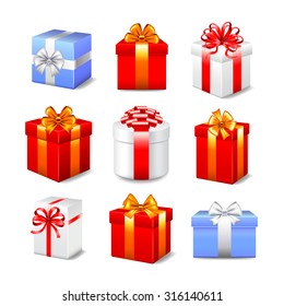 Different gift boxes photo realistic vector set