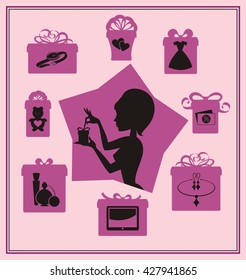 Different gifts for woman in purple colors