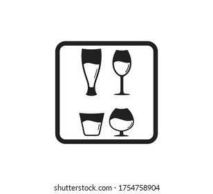 Different glass for wine, juice or beer.Vector illustration of glasses of water. Symbol glass flat style.