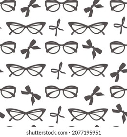 Different glasses, aviator and car shaped. Isolated spectacles and decorative ribbon bow. Shop or store with assortment of optic lenses. Seamless pattern background or print. Vector in flat style - Powered by Shutterstock - Get 15% off with code: PIKWIZARD15