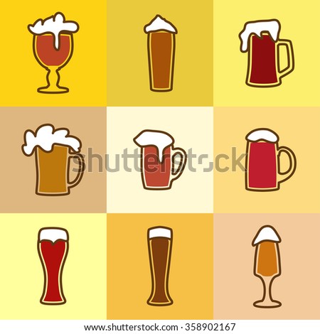 Different glasses of beer with spume