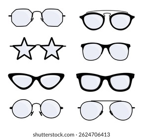 Different glasses designs vector illustrations set