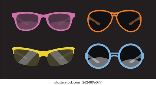 Different glasses designs vector illustrations set