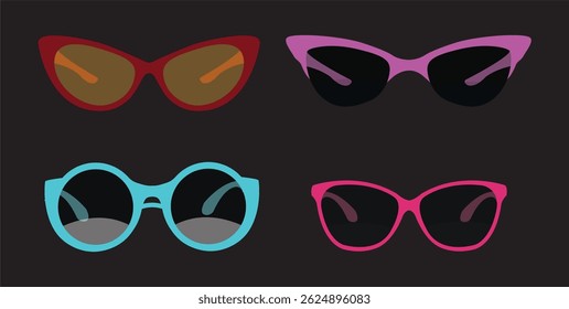 Different glasses designs vector illustrations set