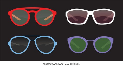 Different glasses designs vector illustrations set