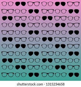different glasses on a soft pink and blue background
