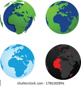 Different globe styles for designers to put on different type of backgrounds can be related to nature or technology or even show infected areas.